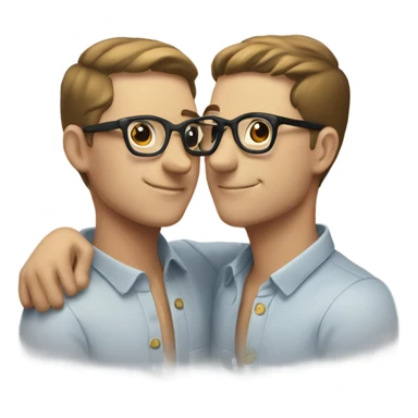 Gay male couple, white, with glasses sharing a kiss sticker
