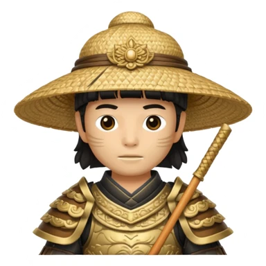 Samurai with straw hat, Warrior in armor holding wide hat sticker