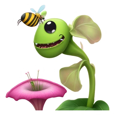 carnivorous plant pink flowers, and bee sticker