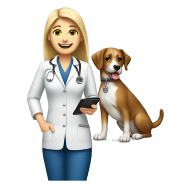 Vet receptionist with dog and phone sticker
