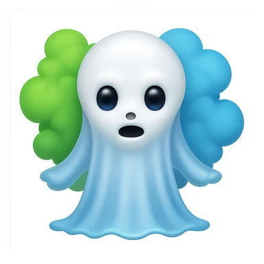 Add visible blue and green fart gas clouds behind the blue and white ghost boy. Keep no background as requested. sticker