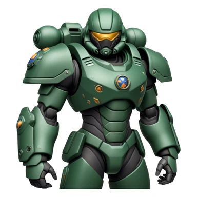 Cinematic Realistic StarCraft Terran Marine Portrait, captured in a dynamic, battle-ready stance, with every muscle defined beneath intricately detailed tactical armor in consistent dark green and grey. His steely eyes and resolute posture, rendered with dynamic, high-contrast lighting, exude raw power and relentless focus, high shine, evoking the epic spirit of a Terran Marine in combat. sticker