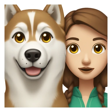 White Woman hair brown and bleus eyes and golden Husky With green eyes sticker
