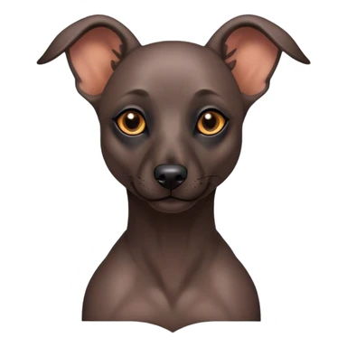Cinematic Noble Xoloitzcuintle dog Portrait Emoji, Poised and regal, with a sleek, muscular build and smooth, hairless ebony skin accented by subtle wrinkles, deep-set soulful dark eyes, Simplified yet sharp and sophisticated features, highly detailed, glowing with a soft, dignified glow, high shine, intelligent and loyal, stylized with an air of ancient grace, focused and attentive, soft glowing outline, capturing the essence of a watchful and confident guardian, so majestic it feels as though it could stride out of the screen with effortless authority! sticker