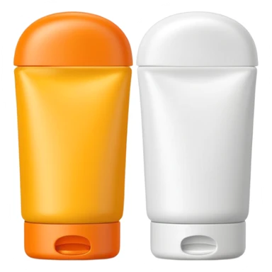 sleek squeezable tube with rounded flip-top cap, bright summer colors orange yellow white, compact slightly curved shape, outdoor use, clean matte surface, lotion or cream inside, no label, no hand, no extras, soft lighting, subtle shadows, emoji scale sticker