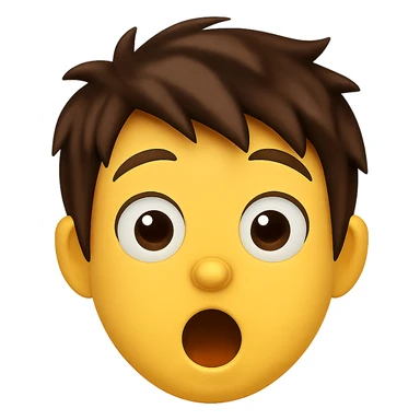 emoji face of a young person with short tousled brown hair, light skin, surprised expression sticker