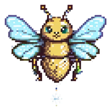 a bee with pixie dust, pixel art style sticker