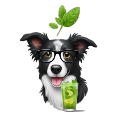 border collie with glasses drinking mojito sticker