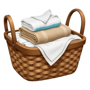 A woven Brown basket with fresh washed linen, white towels  sticker