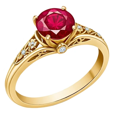 Realistic, Rare Vintage Tiffany & Co. Round Cut Ruby & Diamond Buttercup 18k Yellow Gold Ring sticker