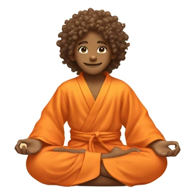 happy kid in an orange spiritual robe, curly hair, meditating in lotus position sticker