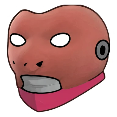 Squid Game pink guard mask with square shape on face, 3D style, detailed sticker