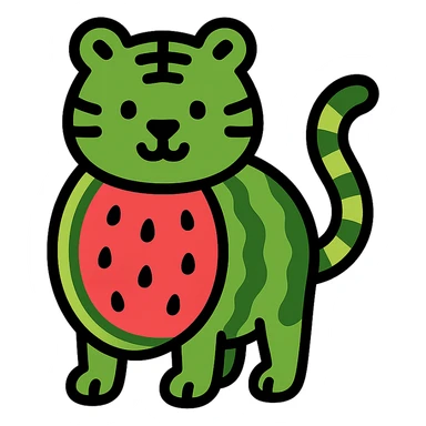 color outline icon style green tiger with watermelon body sticker