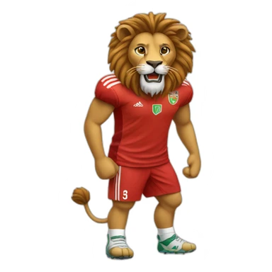 Lion qui porte une tenue marocaine de foot avec des bras sticker