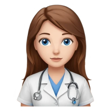 inside a classroom at university that says nursing school on the board with a pretty female nursing student with long brown hair, blue eyes sticker