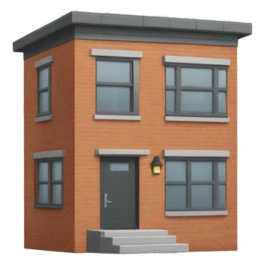 one floor brick house with dark grey windows and grey flat roof sticker