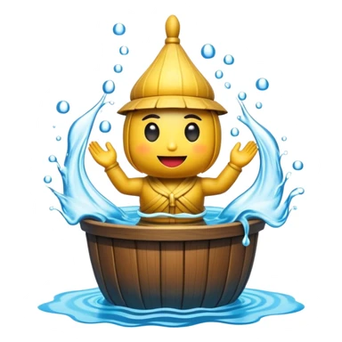 Cinematic Realistic Water Puppetry Pop Culture Emoji, depicted as a whimsical scene of traditional water puppetry rendered with dynamic textures and playful lighting. sticker
