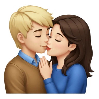 blonde boy and brunette girl kissing  sticker