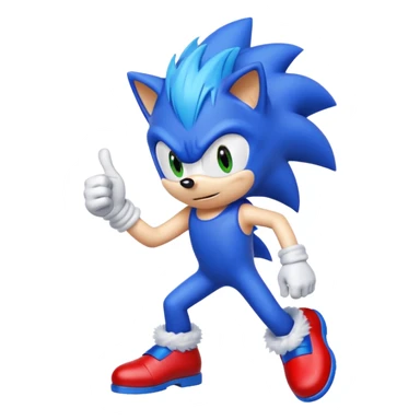 Sonic the Hedgehog giving a thumbs up, blue spiky hair, white gloves, red shoes sticker