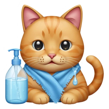 Sad cat crying and thrown with fabric softener bottle  sticker
