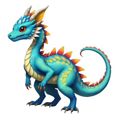 Beautiful pretty cool edgy elegant realistic Feral Rare Fantasy colorful vibrant Vernid-Trico-Haku-dragon-species-Fakemon-creature by LiLaiRa, random markings, tufted tail, tufted ears, full body sticker