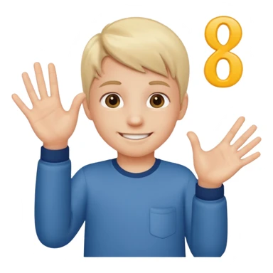 A kid holding a 6 on they left hand and 7 on right sticker
