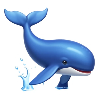 A 3D cartoon whale tail rising from the water, smooth surface reflection, ocean background, Memoji-style. sticker