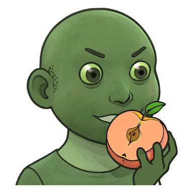 Pale white boy holding a peach sticker