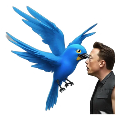 Elon Musk attacked by a blue bird sticker