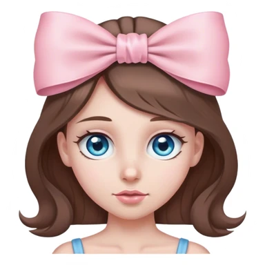 Girl with long brown hair and gunmetal blue eyes with a light pink bow on her head sticker