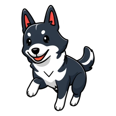 fast running black and white dog sticker