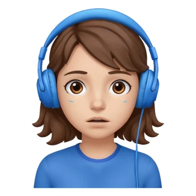 An upset girl with wavy hair listening to music with blue headphones sticker
