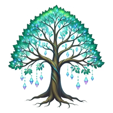 Spiritual magical ethereal tree with iridescent crystals hanging in it sticker
