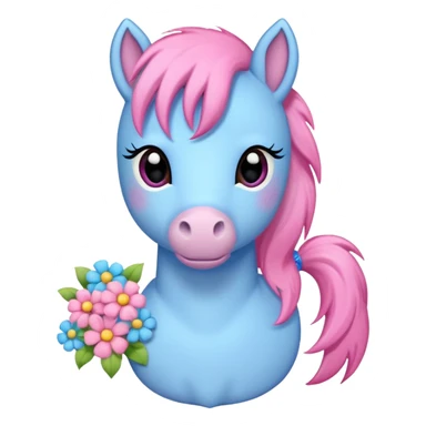 Blue pink pony with flowers sticker
