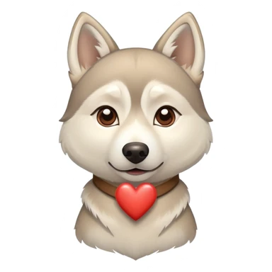 Beige husky with a brown heart sticker