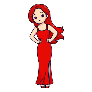 Fair-skin elegant girl in red long dress with long red hair sticker