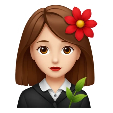 Ein braunhaariges Mädchen (glatte Haare ) mit einen Blume hinter dem ohr sticker