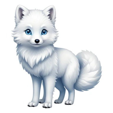 cinematic-arctic-fox-realistic-full-body-standing-emoji,-fluffy-tail-curled-slightly-around-its-paws,-thick-pure-white-fur-blending-into-the-snowy-landscape,-head-tilted-dramatically,-bright-blue-eyes-glistening-with-intelligence,-simplified-yet-realistic-focused-features,-highly-detailed,-glowing-with-an-almost-sarcastic-glow sticker