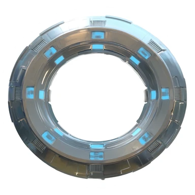 Futuristic floating down-facing metallic ring-shaped spaceship sticker