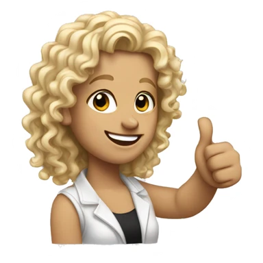 Me (with curly blonde, hair) giving a thumbs up sticker