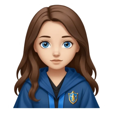 gorgeous Girl with light skin, blue eyes, long brown hair, wears ravenclaw black and blue robes  sticker