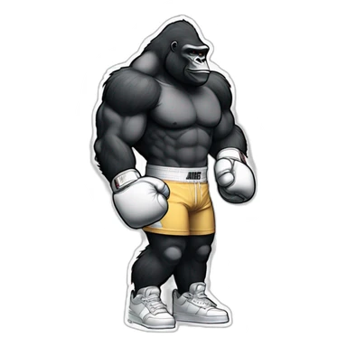Manga-style arched back gorilla with boxing gloves and white nike "air force one". sticker