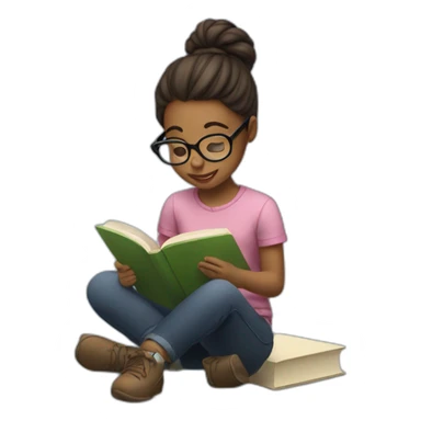girl with glasses reading book sitting down sticker