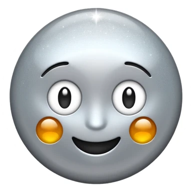 Silver chrome sparkle emoji, iOS emoji style, minimal shape, glossy metallic shine, clean background, smooth lighting sticker