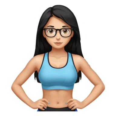 girl with long black hair, brown eyes, medium size breasts, wearing glasses and working out in the gym sticker