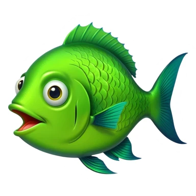 ridiculously stupid bright green fish in side profile facing right, extremely wide eye, gaping mouth open in surprise, looks completely baffled, flat 2D side view only sticker