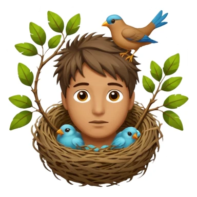 Man who has a birds nest on top of his head for hair sticker