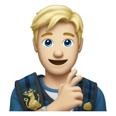 Male with blonde hair and blue eyes waving hand smiling with a Scotland sticker