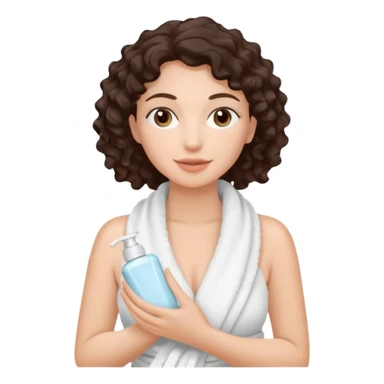Uma mulher de toalha na cabeça pq ela acabou de sair do banho. Tem pele branca e cabelo marrom escuro.  Ela tá com um hidratante nas mãos,  pq ela vai cuidar da pele sticker