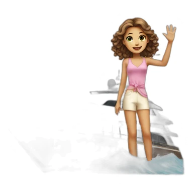 Girl waving from a luxury yacht  sticker